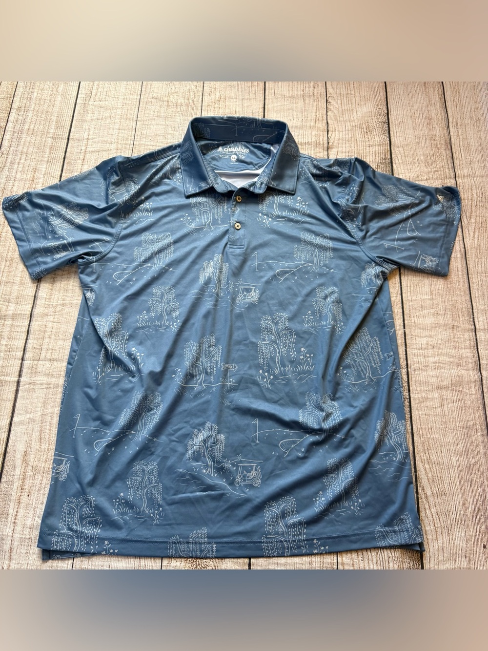 Chubbies The Golf Course Willow Performance Blue Polo Shirt Size XL
